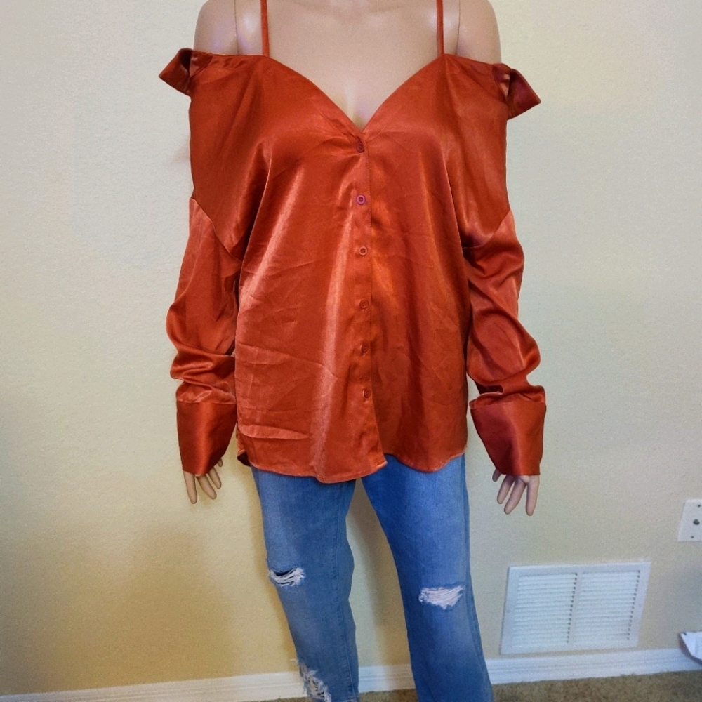 Off shoulder button up blouse